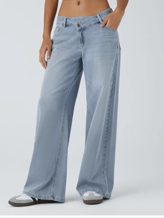 HALARA Denim - Halara Flex™ Asymmetric Low Rise Zipper Pockets Baggy Wide Leg Casual Jeans